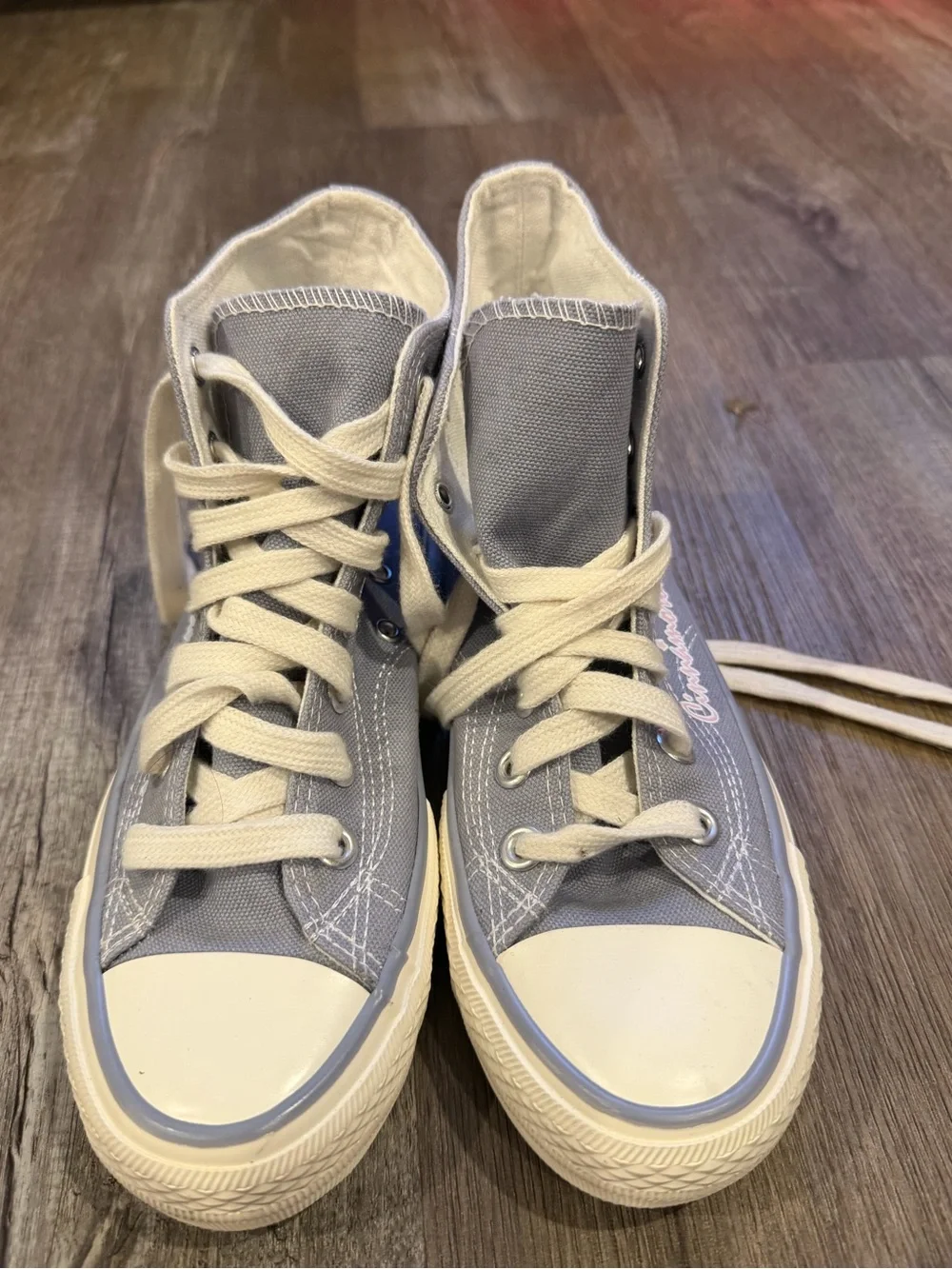 Canvas High-Top Sneakers in Light Gray with Character Print